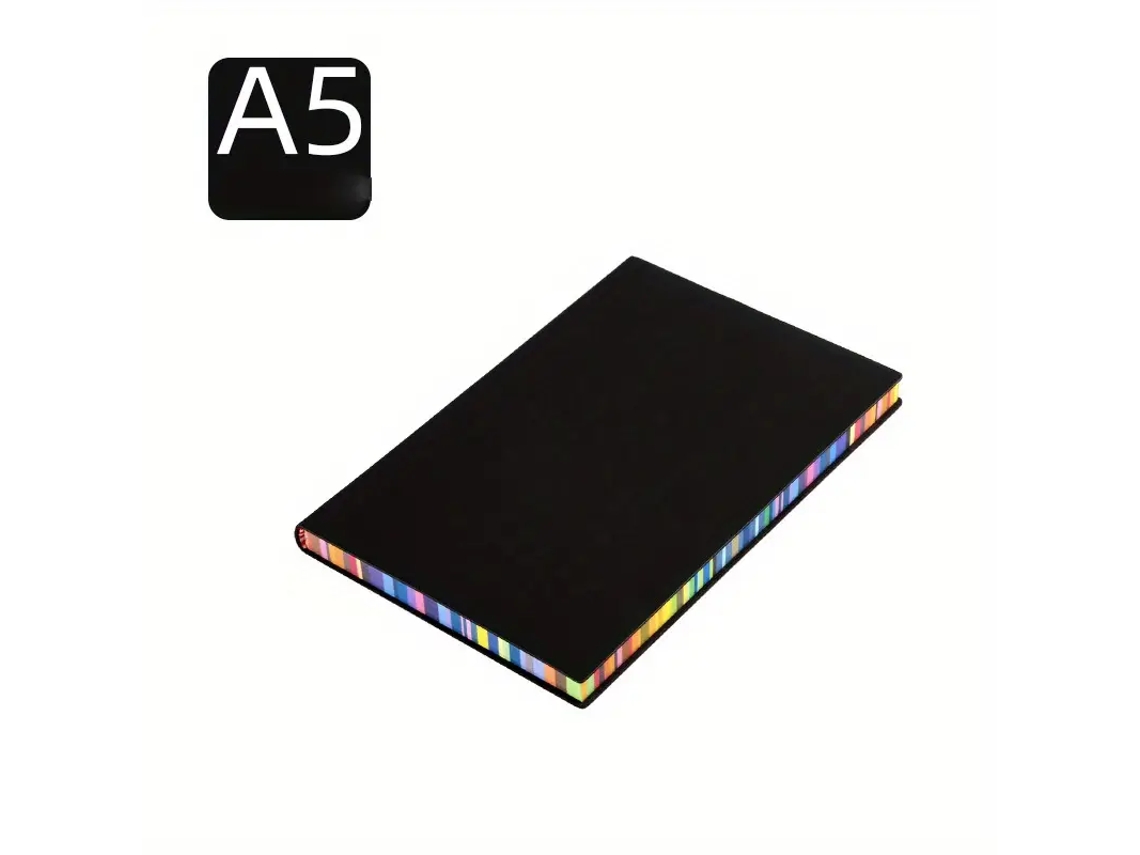 (a5 Negro) Cuaderno Con Borde Arcoiris, 200 Páginas De Papel Rayado, Adecuado Para Apuntes De Estudiantes.