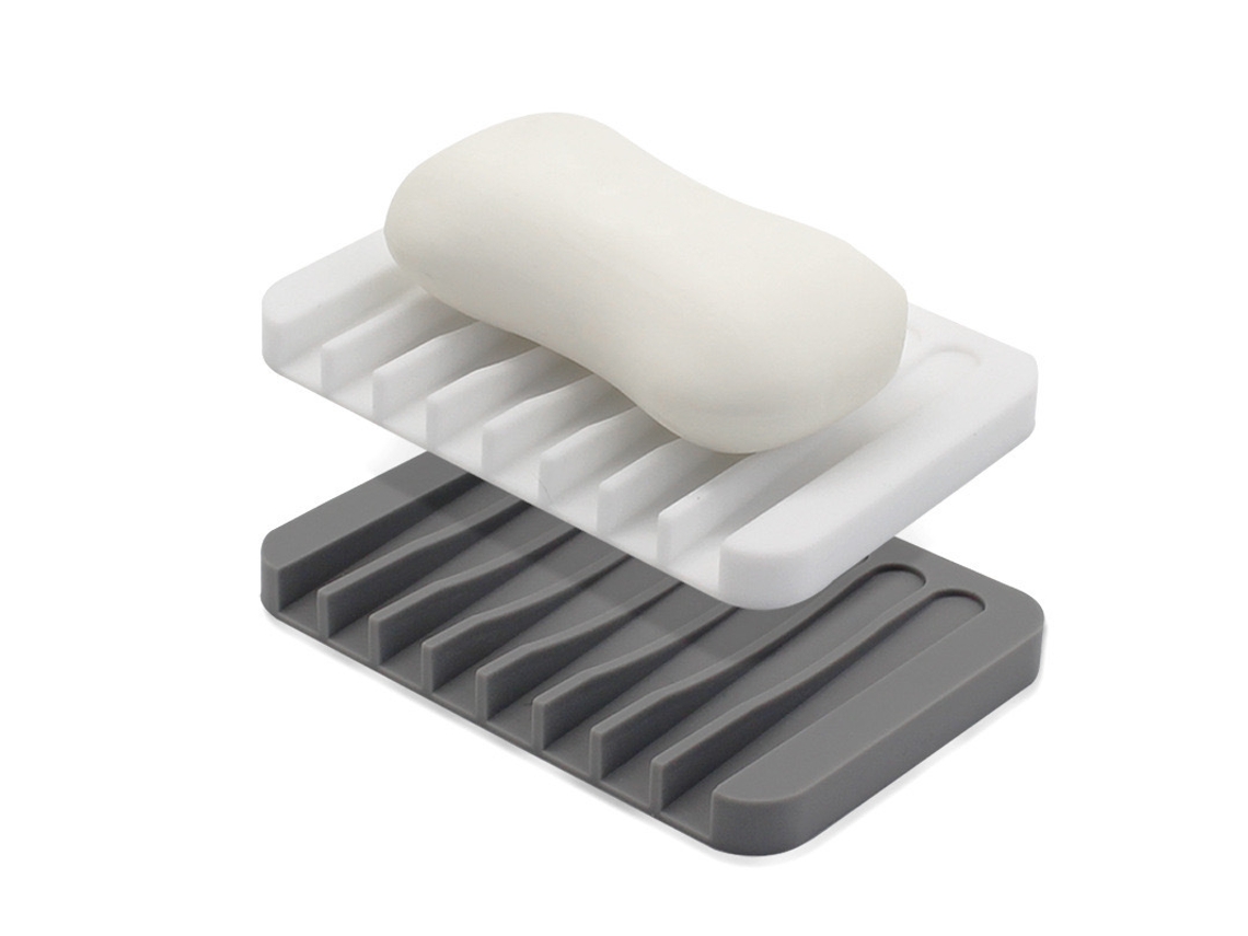 Juego de 2 jaboneras para baño, soporte para jabón en PP gris y blanco, MISSCA