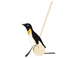 Juguete de empuje de pingüino de madera Goki para niños con ruedas y palo