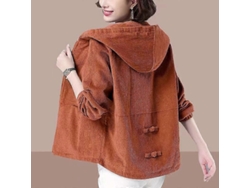 2026-chaqueta Corta Mujer Primavera Otoño Coreana Suelta Capucha Cremallera Casual Algodón Poliéster Xl Marrón-crema