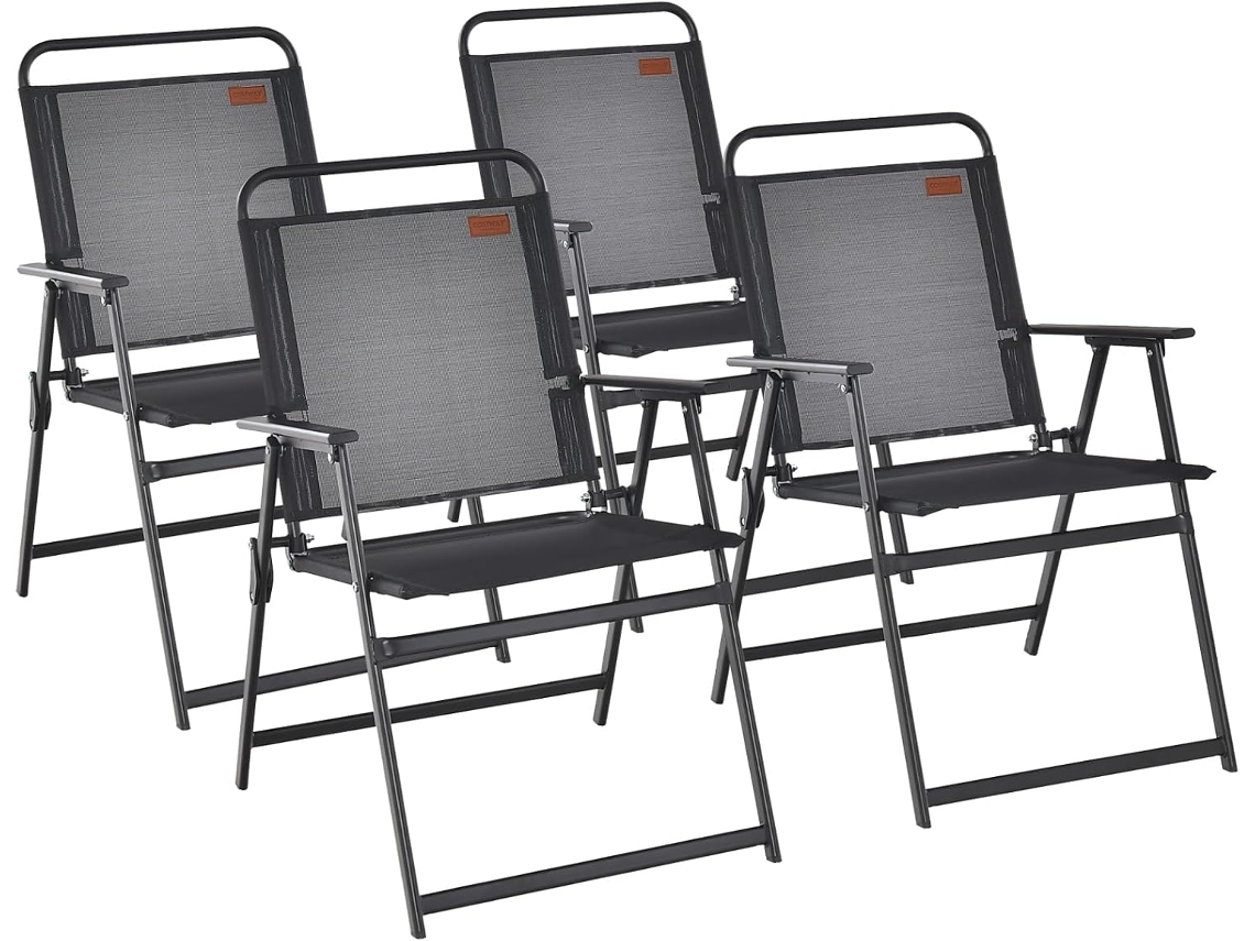 4X Sillas Jardin Exterior Plegables, Sillas Terraza Exterior con Asiento Transpirable y Reposabrazos, 68 x 55 x 84 cm, Carga 150kg, Silla Plegable Jardin COSTWAY