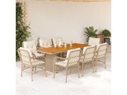 Juego de comedor de jardín de 9 piezas con cojines, mimbre sintético beige, DKD Home Decor