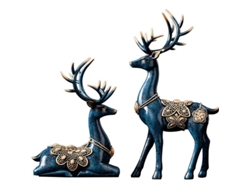 Estatua decorativa moderna de reno navideño de 29 cm (11,5 pulgadas) de resina para sala de estar, estantería, chimenea o mesa (2 piezas)