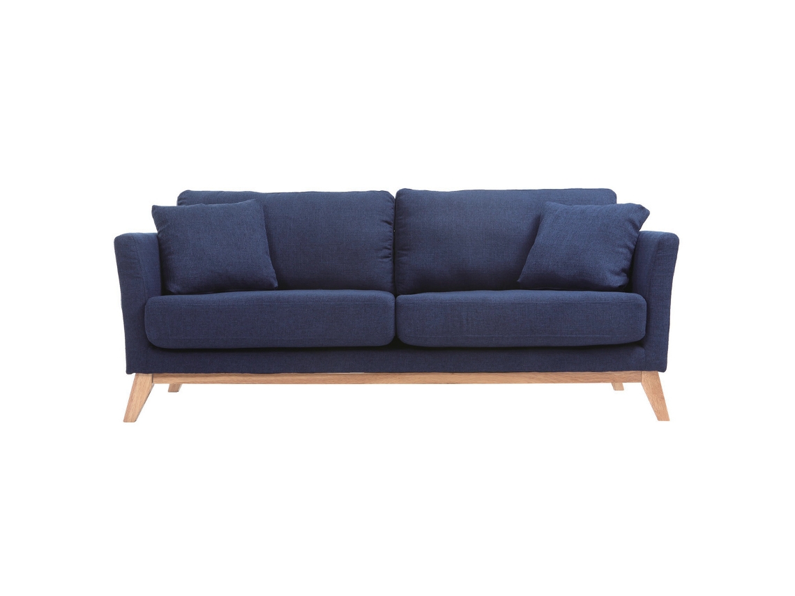 Sofá Nórdico 3 Plazas Azul Oscuro Desenfundable Patas Madera Oslo MILIBOO