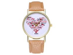 Reloj De Cuarzo De Moda Con Correa De Cuero Pu Dial Redondo Para Parejas (beige)