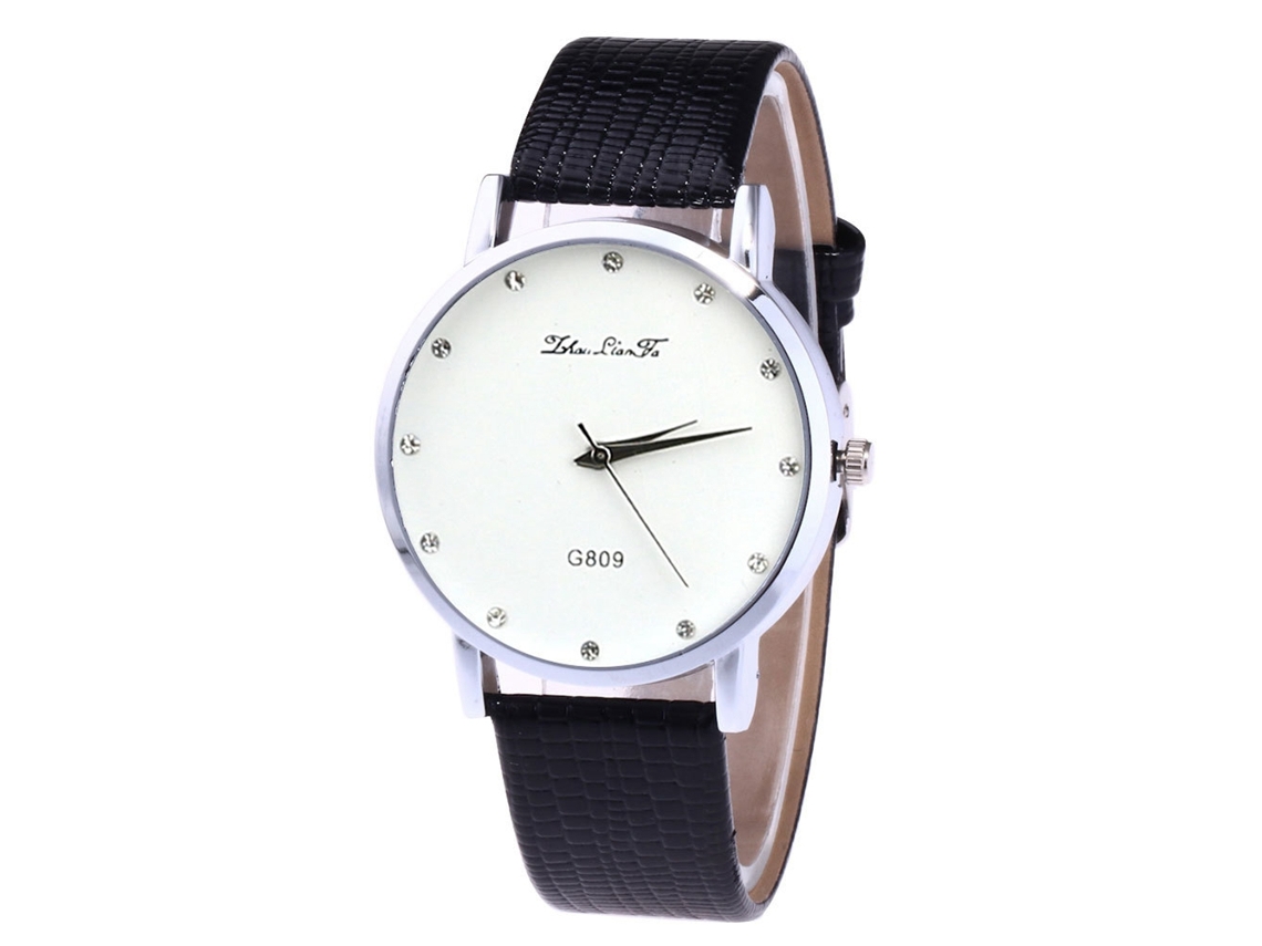 Reloj De Pulsera Unisex Con Correa De Cuero Sintético Y Diamantes De Imitación, Reloj De Cuarzo Negro De Moda