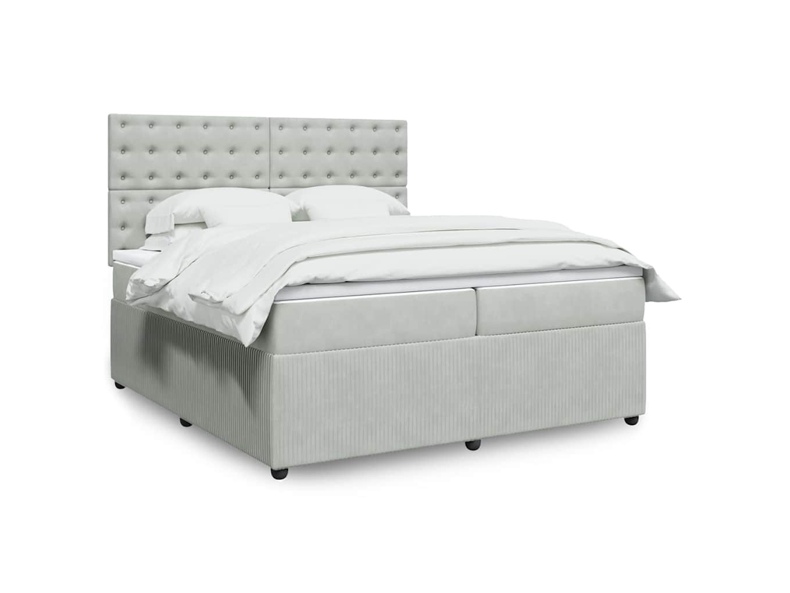 Cama Box Spring Con Colchón Terciopelo Gris Claro 200x200 Cm