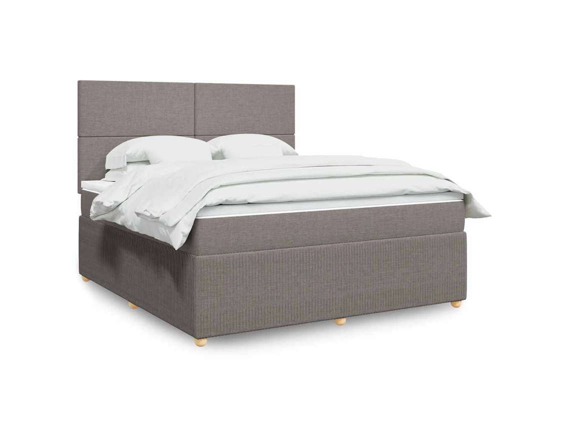 Cama Box Spring Con Colchón Tela Gris Taupe 180x200 Cm