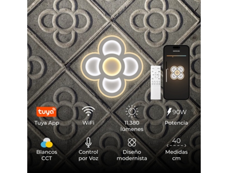 Plafón SmartLED KSIX Barcelona, CCT, 40 cm, 11.387 lm, 90 W, App Tuya Smart, Asistentes de voz, Blanco