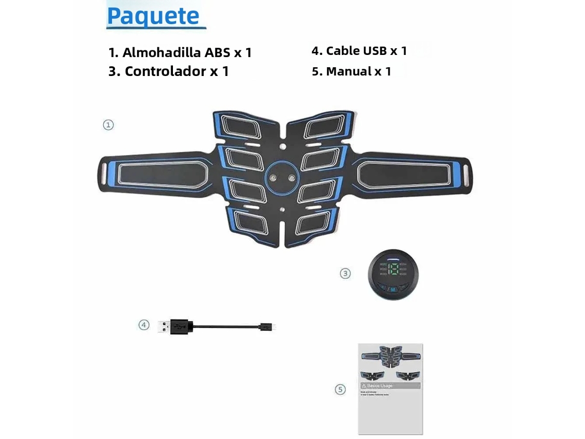 Estimulador Muscular Abdominal Ems Usb (abdomen Azul) Fabricado En Abs Y Tpr