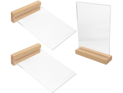 Juego De 3 Portamenús De Acrílico Transparente Con Base De Madera De Haya, Soporte De Sobremesa, Tamaño A5.