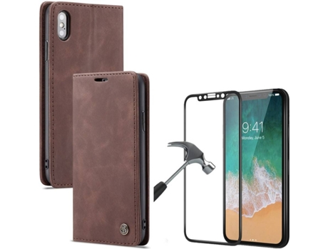 Carcasa y Protector iPhone X Livro Caseme Elite Marrón
