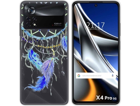 Carcasa para Xiaomi Poco X4 Pro 5G TUMUNDOSMARTPHONE Dibujos Transparente Plumas Multicolor