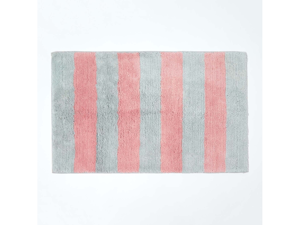 Homescapes Pink And Grey Striped Cotton Bath Mat