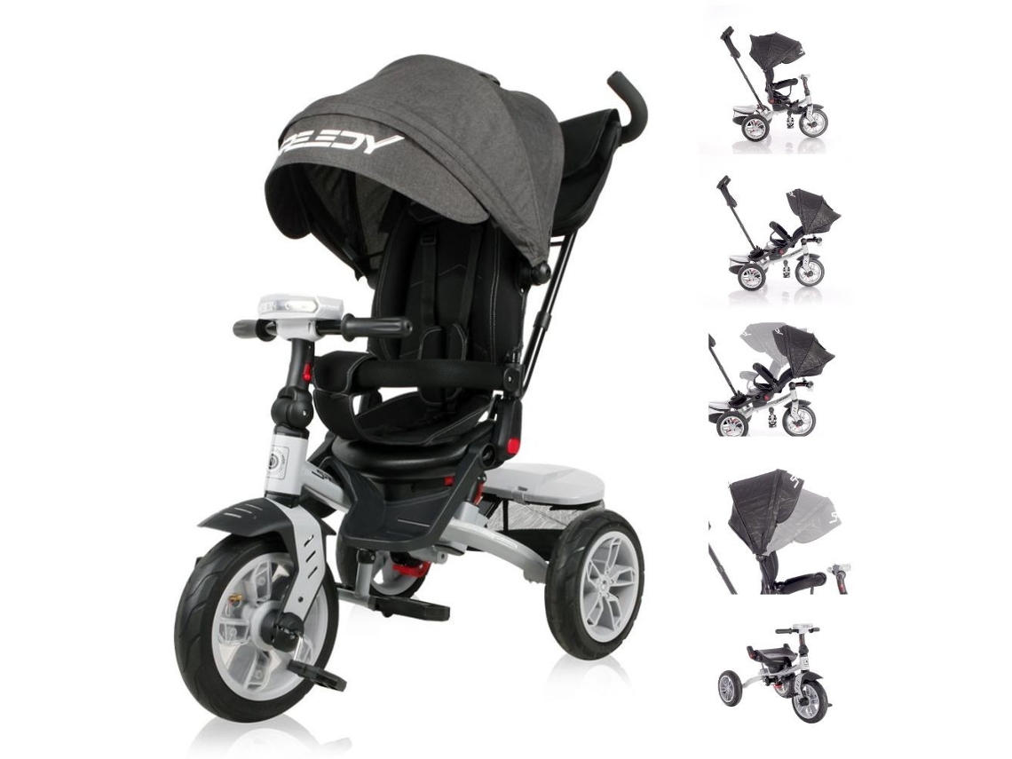 Triciclo Evolutivo Speedy Air Con Ruedas De Goma, Asiento Giratorio 360º Y Capota De Lorelli - Black