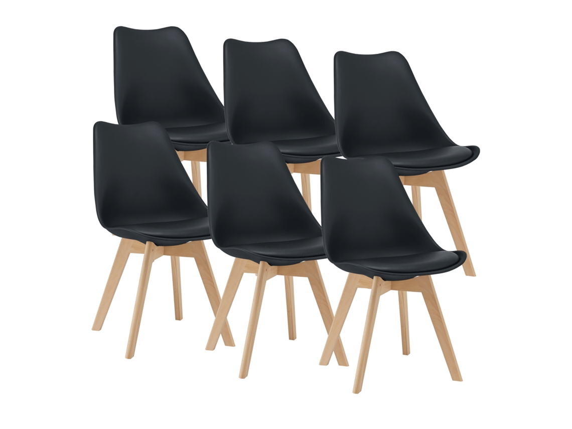 Juego de 6 sillas de comedor Fläten [EN.CASA] estilo escandinavo 82x49x54cm cuero sintético - Negro