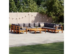 Conjunto de sofá de jardín de 9 piezas con cojines de madera maciza de acacia, Dkd Home Decor
