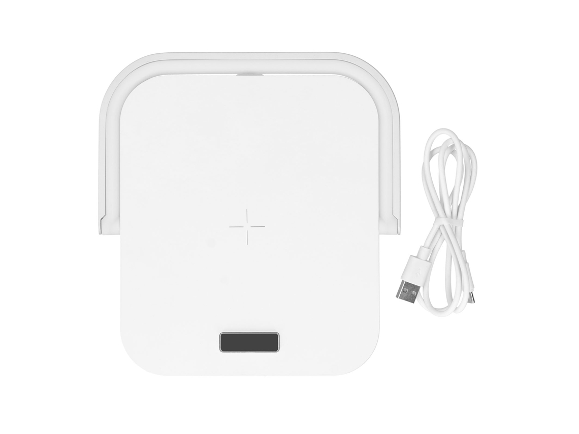 Lámpara De Mesa Nocturna De 5 V Con Cargador Inalámbrico Rápido Y Soporte Para Teléfono Móvil - Blanca