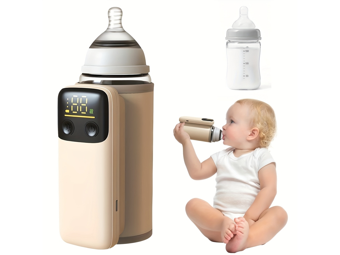 Calientabiberones inalámbrico portátil | 6 ajustes de temperatura con pantalla, apto para biberones de hasta 7,2 cm de diámetro, ideal para...