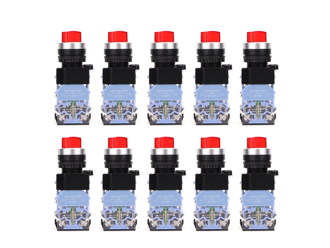 10pcs Interruptor Selector Rotativo Autobloqueo 3 Posiciones 22mm Con Indicador Rojo Bem38-20xd/31