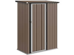 Caseta de jardín de 1,07 m² con techo inclinado, de 142 x 84 x 189 cm, para herramientas, con puerta con cerradura, de acero, color marrón.