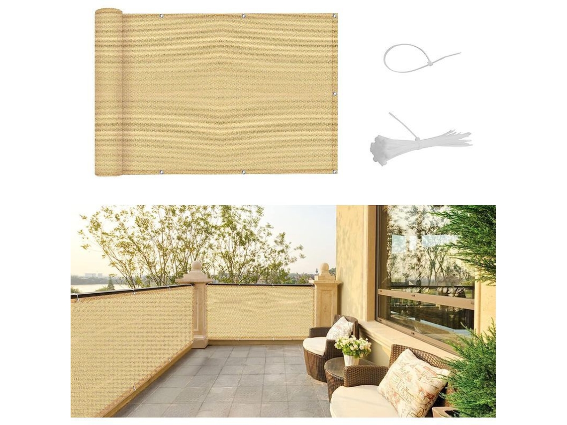 Mampara De Privacidad Para Balcón De 90x300cm, Hdpe Resistente A Los Rayos Uv Con Cables De Fijación, Color Arena.