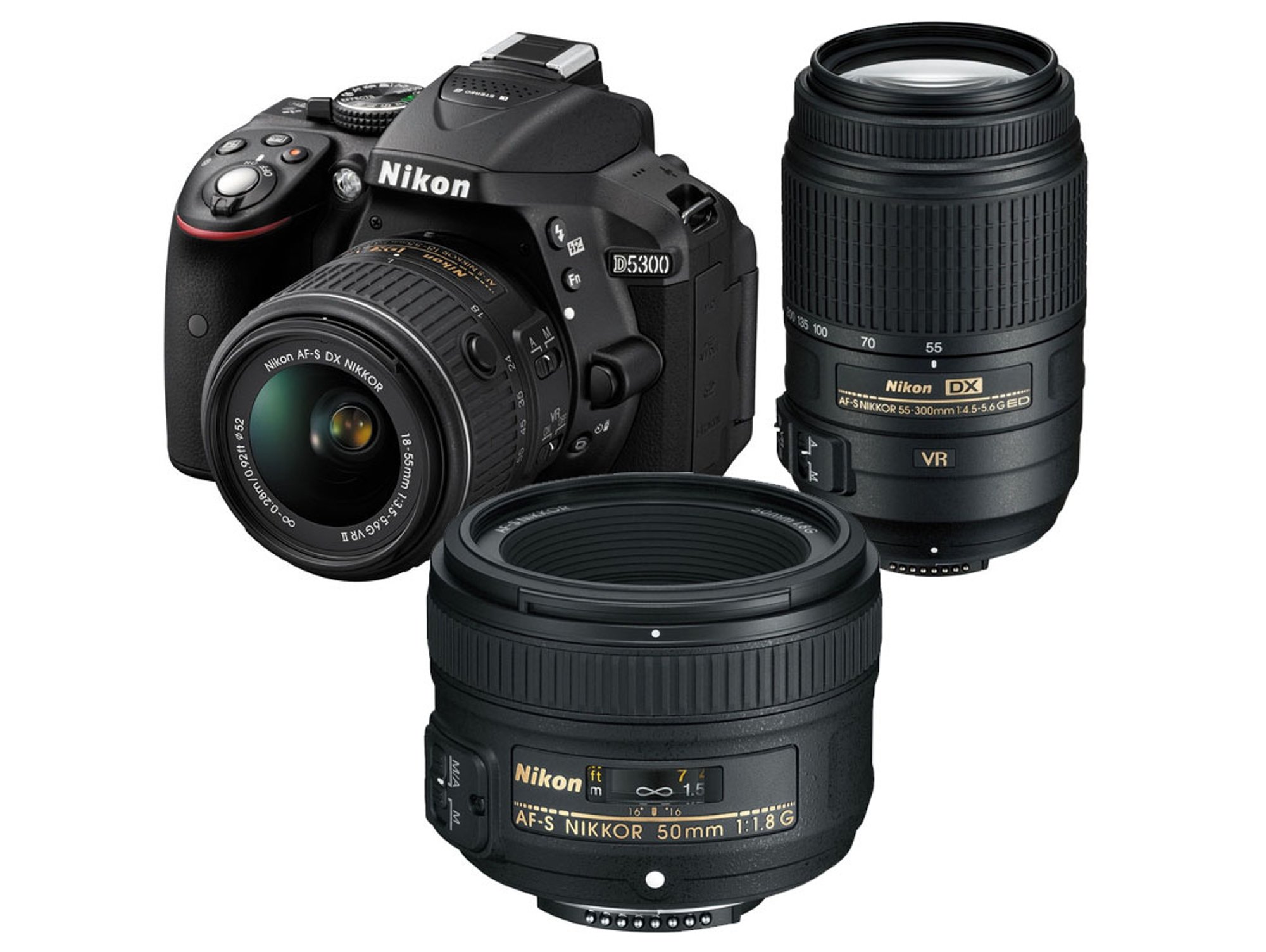Kit C mara R flex NIKON D5300 18 55 VR II 55 300 50 1.8G Negro