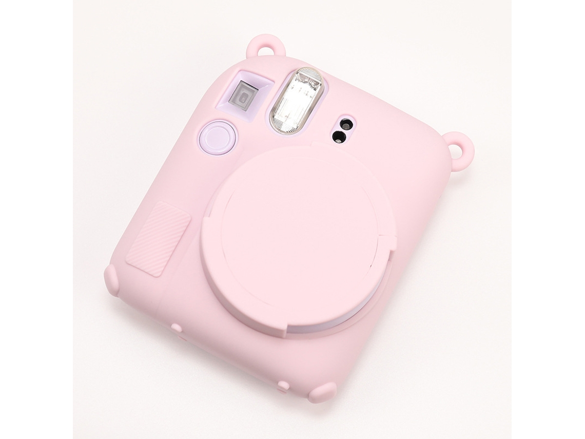 Estuche Eifson para Instant Mini 12, cubierta de goma suave con protector de lente extraíble y correa de muñeca (rosa)