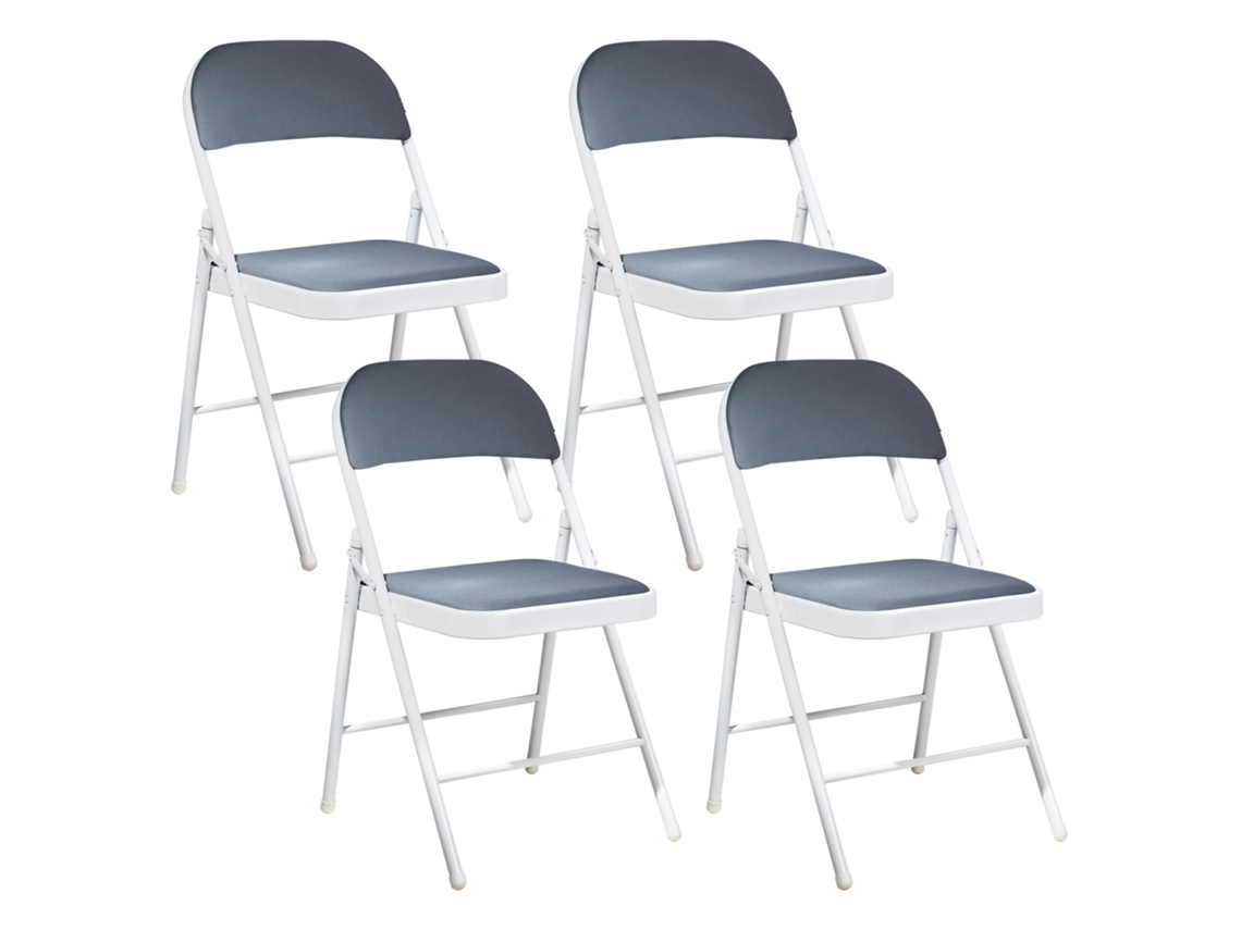 Conjunto De 4 Cadeiras Dobráveis Sparks Metal Cinzento Escuro/branco