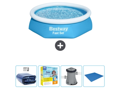 Piscina Hinchable Redonda Fast Set BESTWAY - 244 x 61 cm - Azul - Incluida Vela solar - Paquete de mantenimiento - Bomba - Suelo