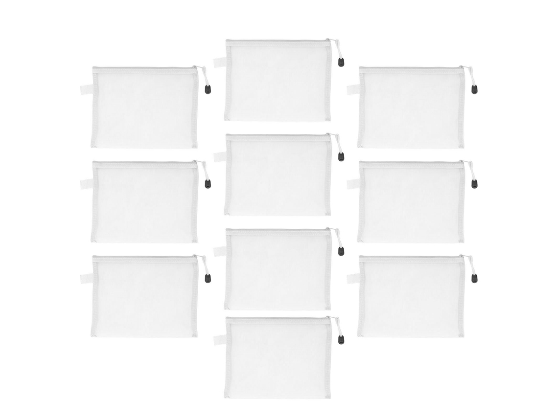 10pcs Bolsa Organizadora Documentos A5 Náilon Resistente Água Malha Zíper Branco