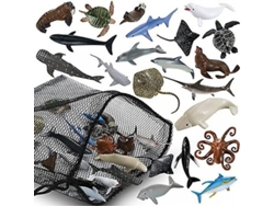 20 Juguetes Realistas De Tiburones Con Bolsa De Malla, Animales Marinos, Juguetes De Baño Utw