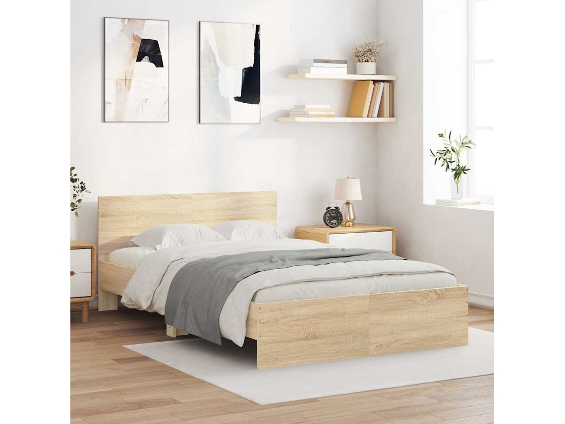 Cama De Matrimonio | Cama Para Adultos | Estructura De Cama Con Cabecero Roble Sonoma 120x200 Cm