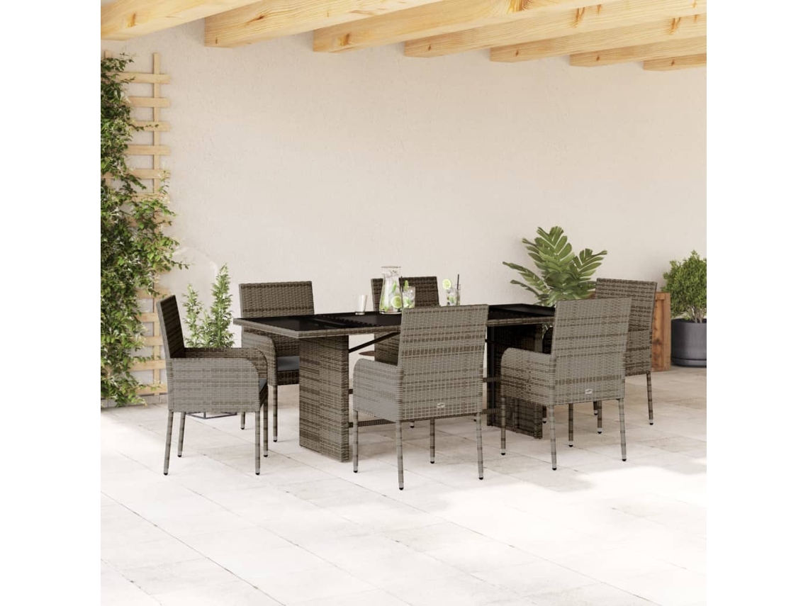 Juego de comedor de jardín de 7 piezas DKD Home Decor con cojines de mimbre gris