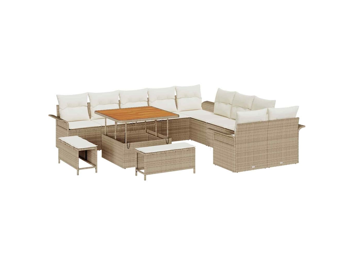 Maison Exclusive - Conjunto De Sofá De Jardín Con Cojín 13 Pcs Beige Y Crema