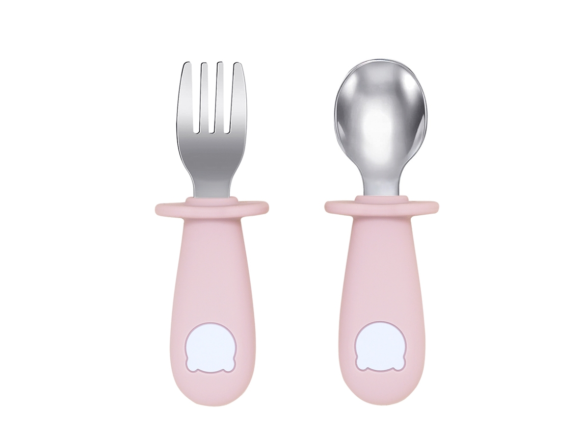 (rosa Claro) Juego De Vajilla Para Bebé, Incluye Cuchara Y Tenedor De Acero Inoxidable, Libre De Bpa.