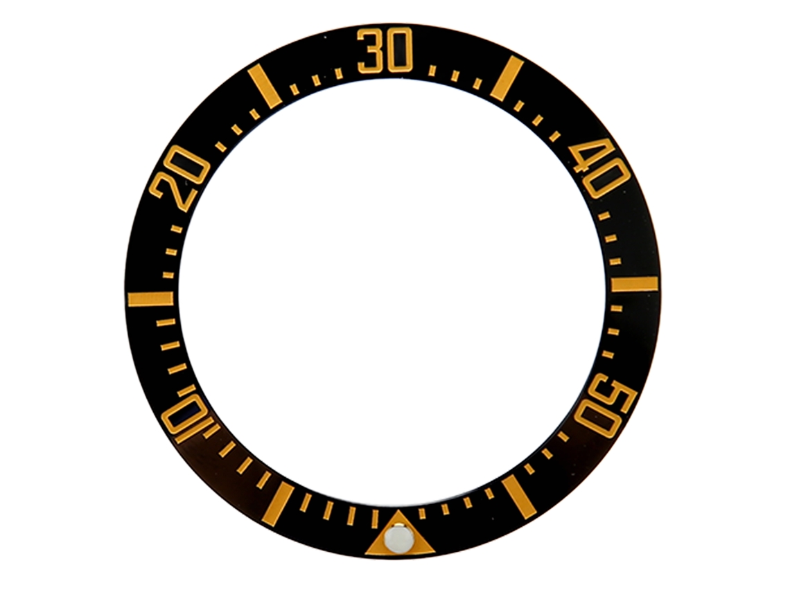 Bisel de cerámica de 40 mm para relojes con números dorados sobre base negra.