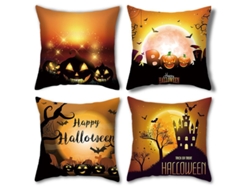 Set De 4 Fundas Para Almohadas De Halloween Decoración Naranja Y Negra 45x45 Cm