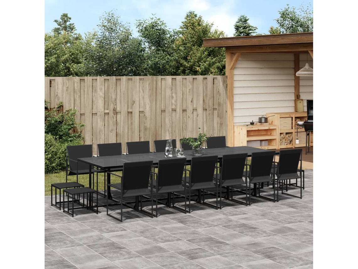17 Piezas Conjunto De Jantar Para Jardim Textilene Preto Dkd Home Decor