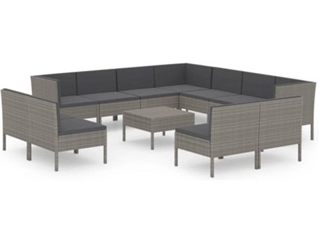 Conjunto 12 de muebles de jardín VIDAXL y cojines ratán sintético gris