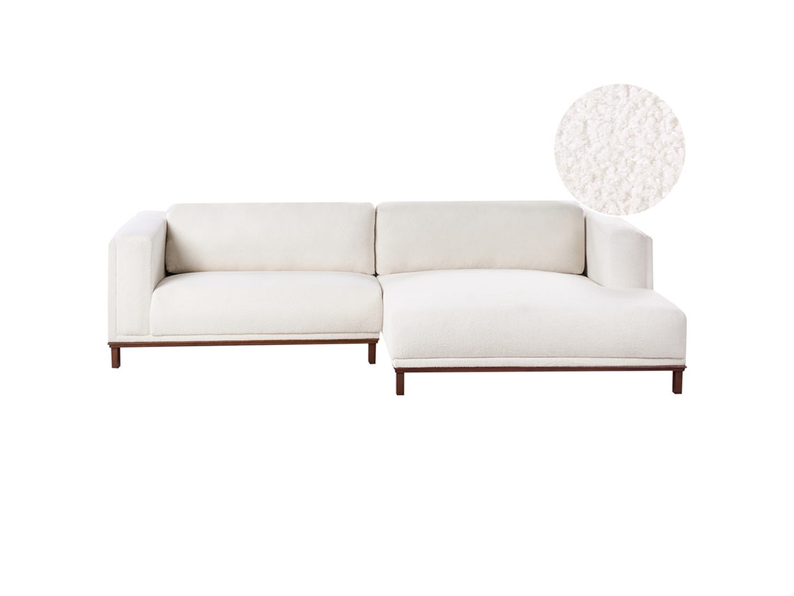 Sofá esquinero Beliani Veng De Bouclé blanco 310x155x84