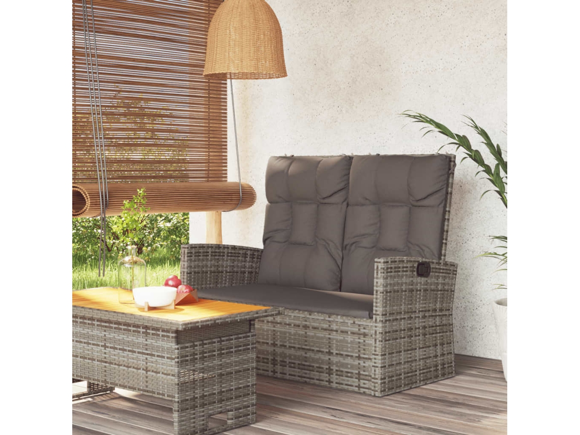 LOVELY HOME Banco de Jardín Reclinable con Cojines de 118 cm de Ratán PE Gris
