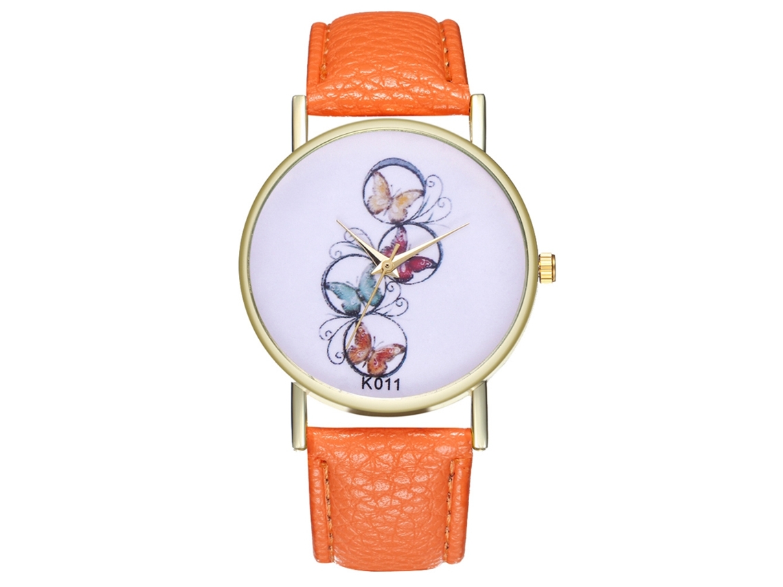Reloj De Pulsera De Cuarzo Zhoulianfa Con Correa De Piel Sintética Naranja, Unisex.