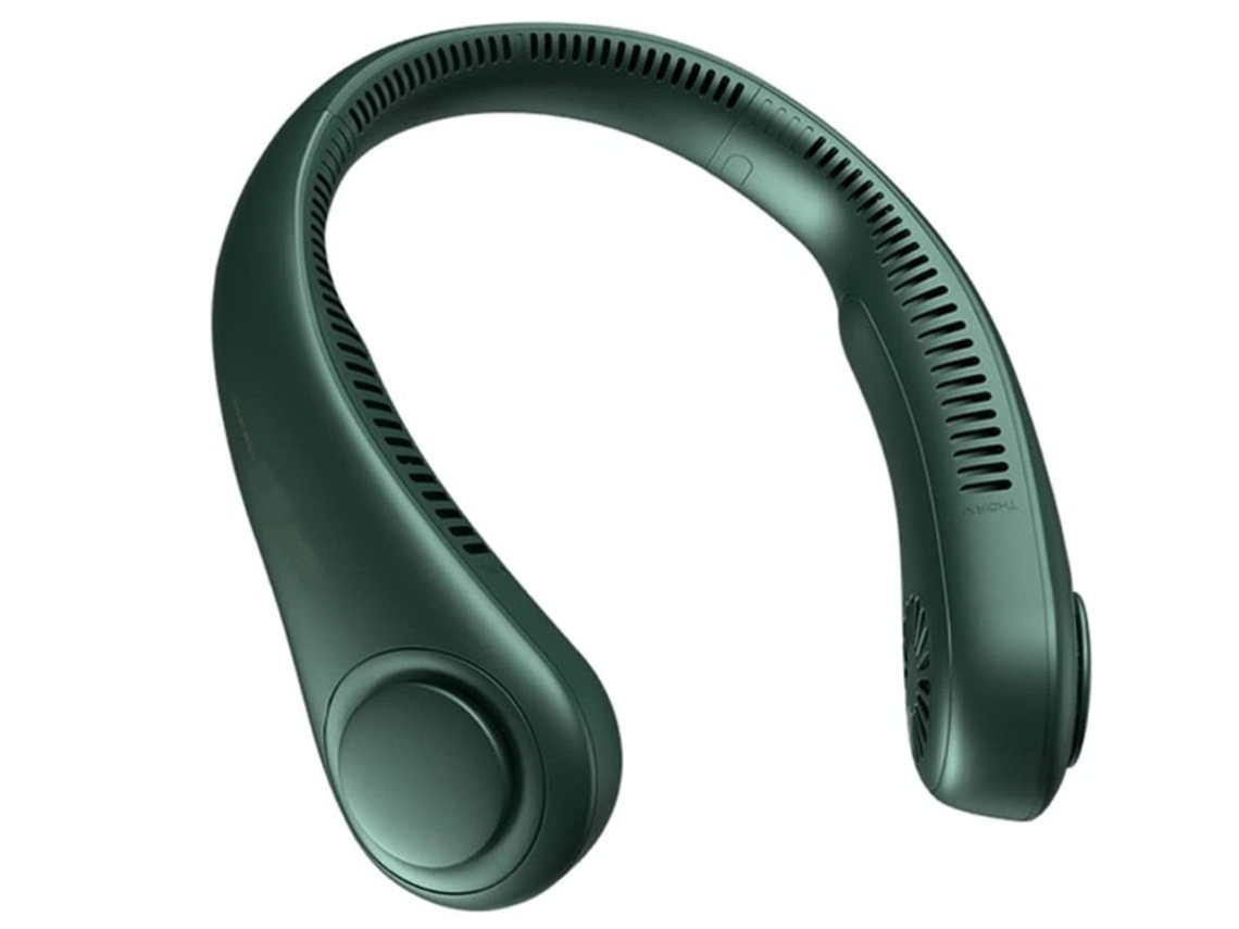 Ventilador de cuello, ventilador personal, ventilador portátil sin aspas, recargable, 3 velocidades, verde Yizhood