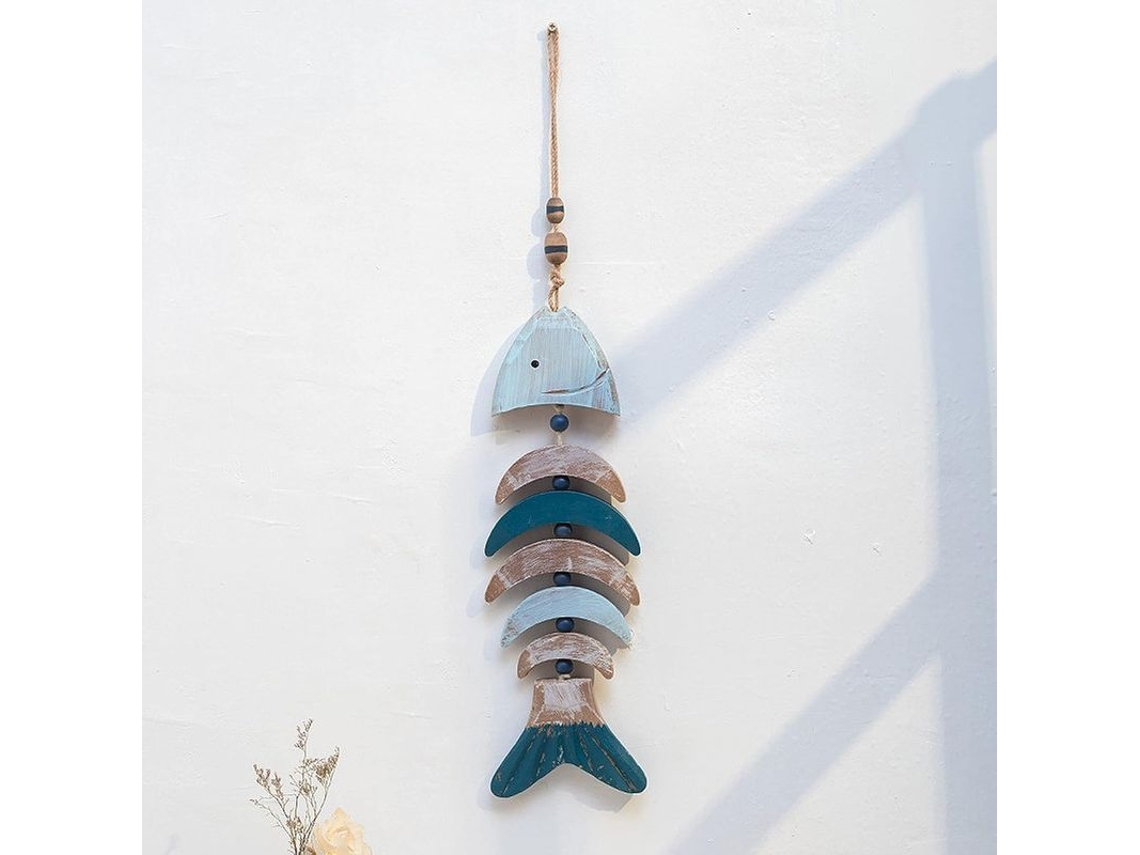 2026-decoración De Pescado Hueso De Pescado Con Red Rustica Nautica Para Tema Playa
