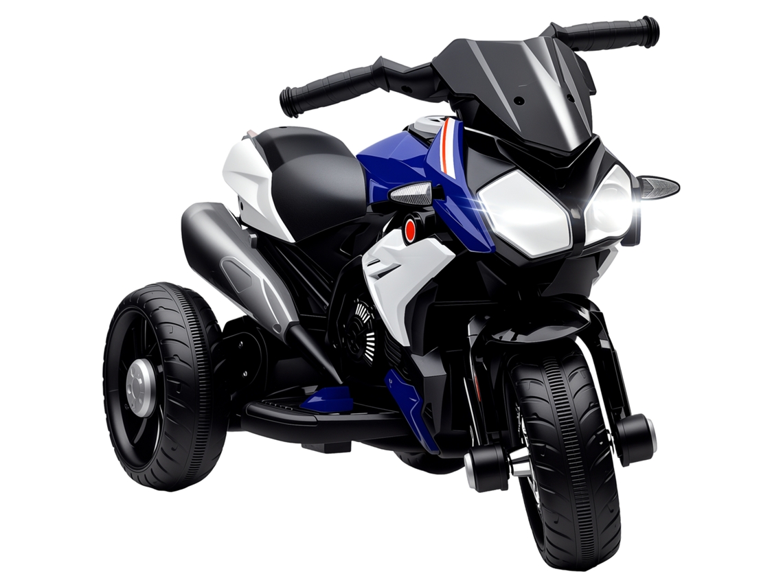 Motocicleta Eléctrica Infantil, 6v, 3 Ruedas, Música, Claxon, Faros, Negra, Azul, 86x42x52