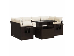 Conjunto de 7 sofás de jardín con cojines, mimbre, patas marrones, MAISON EXCLUSIVE (7 piezas)