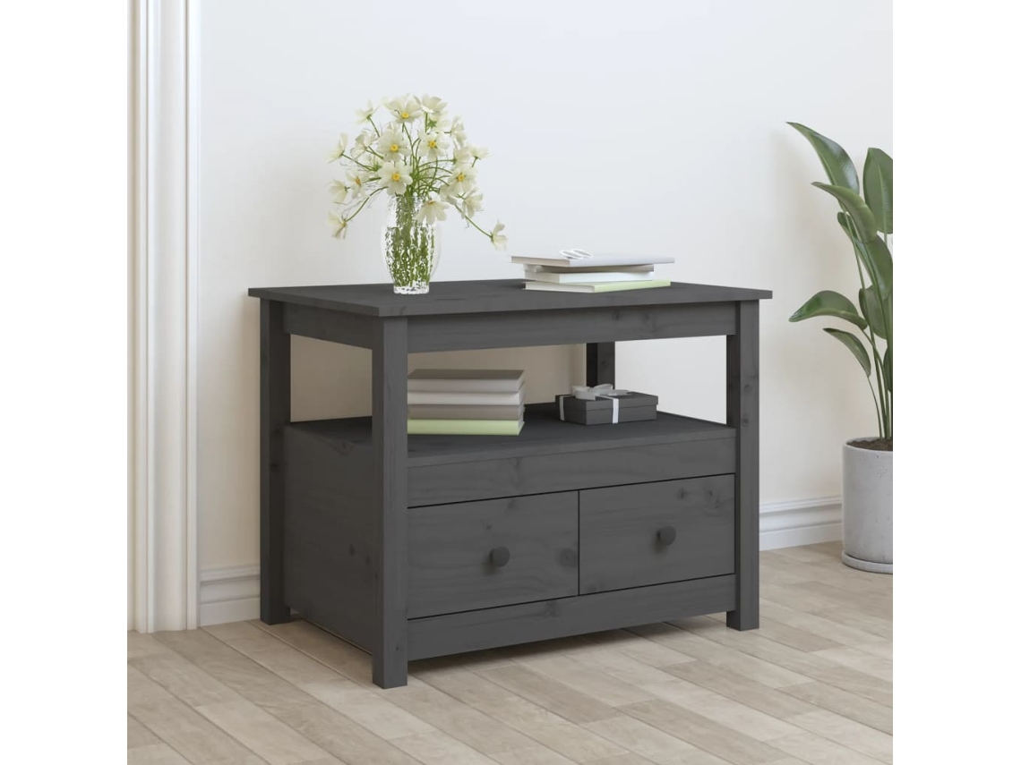 Mesa de Centro de Apoyo 71X49X55 Cm Pino Macizo Gris