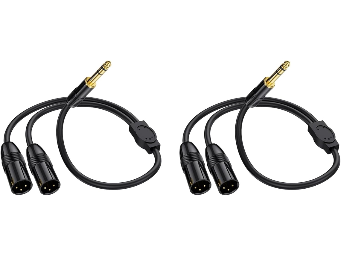 2 Conectores Macho Trs De 6" (35 Mm) A 2 Micrófonos Xlr Dobles Macho