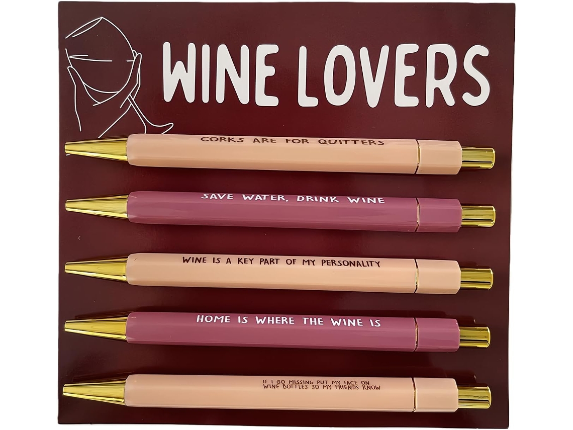 Canetas Generico Funny| 5 Retráteis Com Frases Engraçadas E Escrita Suave- Originais Para Amantes De Vinho|